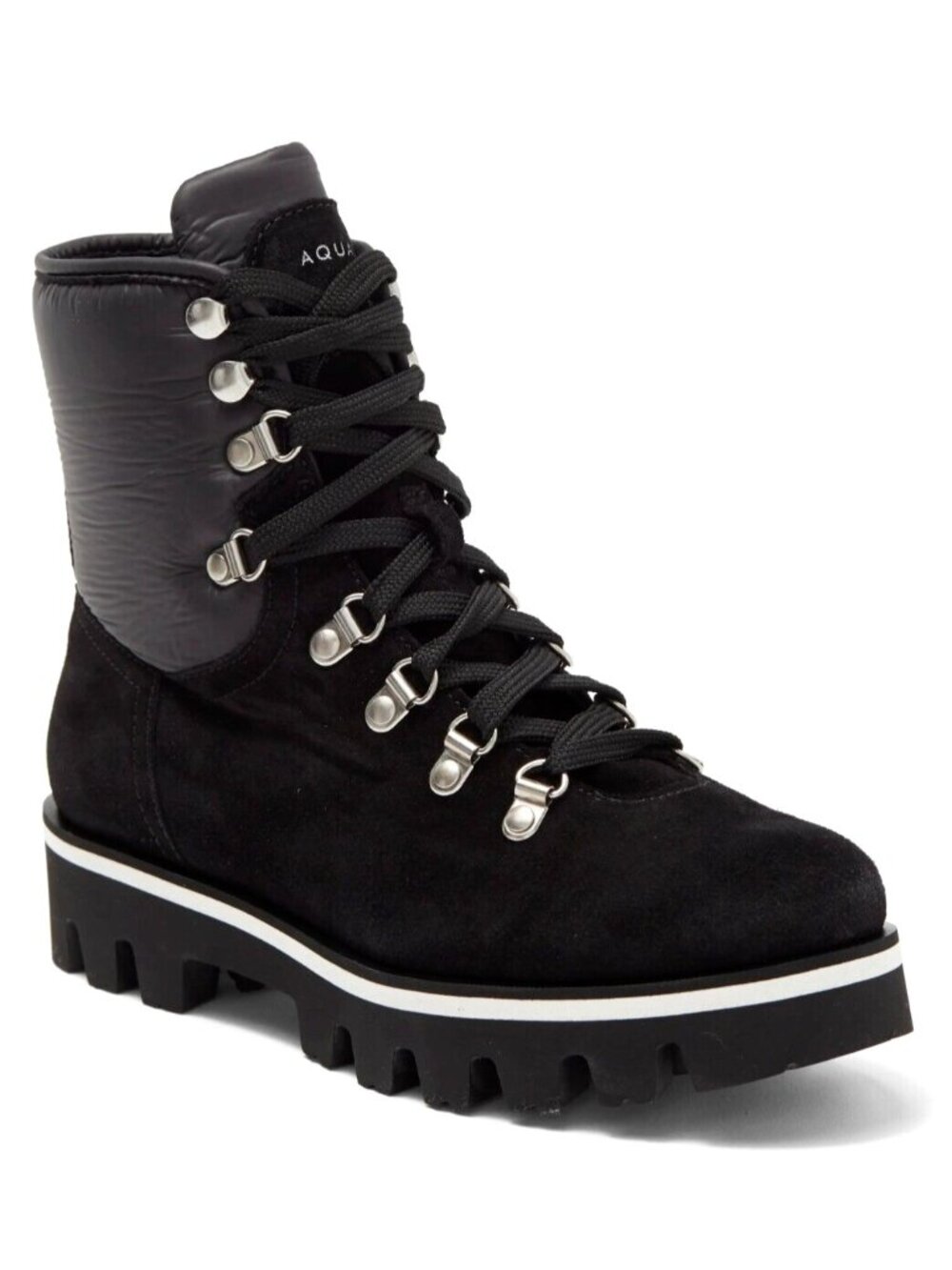 Aquatalia Women's Morena Weatherproof Suede Waxed Nylon Ankle Boots Black Size 7